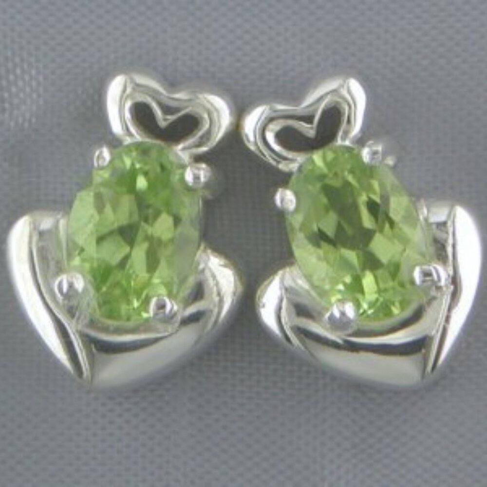 Silver Heart Earrings with Oval Peridot